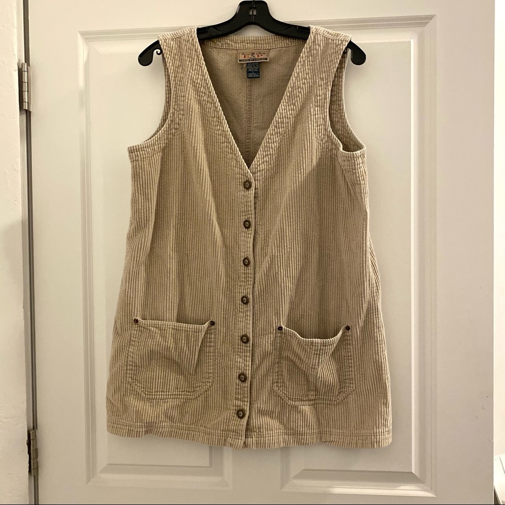 Vintage Express Jeans Beige Cream corduroy jumper pinafore dress size large